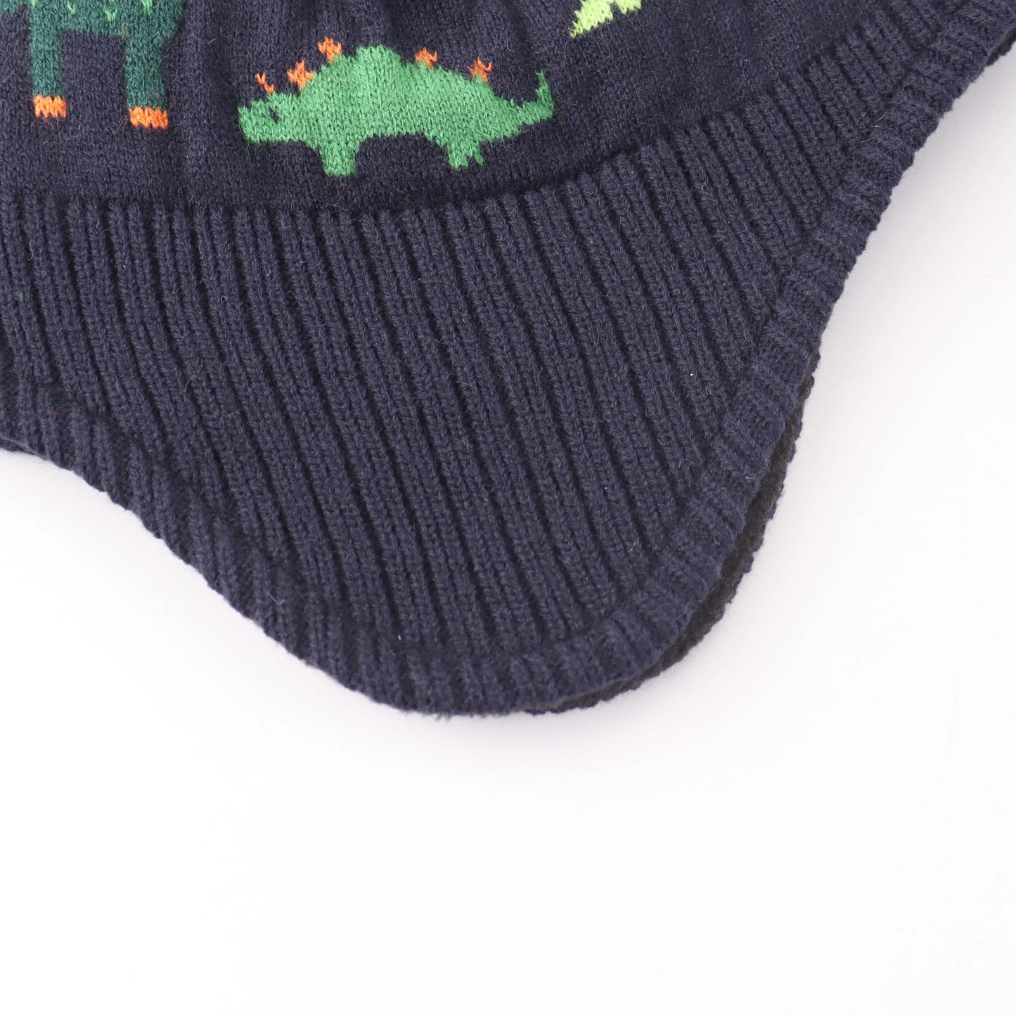 Dinosaurs Kids Winter Earflaps Pom Pom Beanie