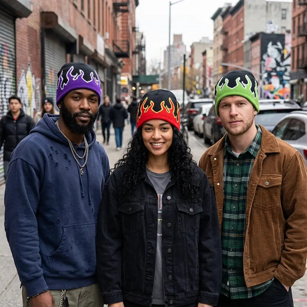 Fiery Flames Knitted Skully Beanie