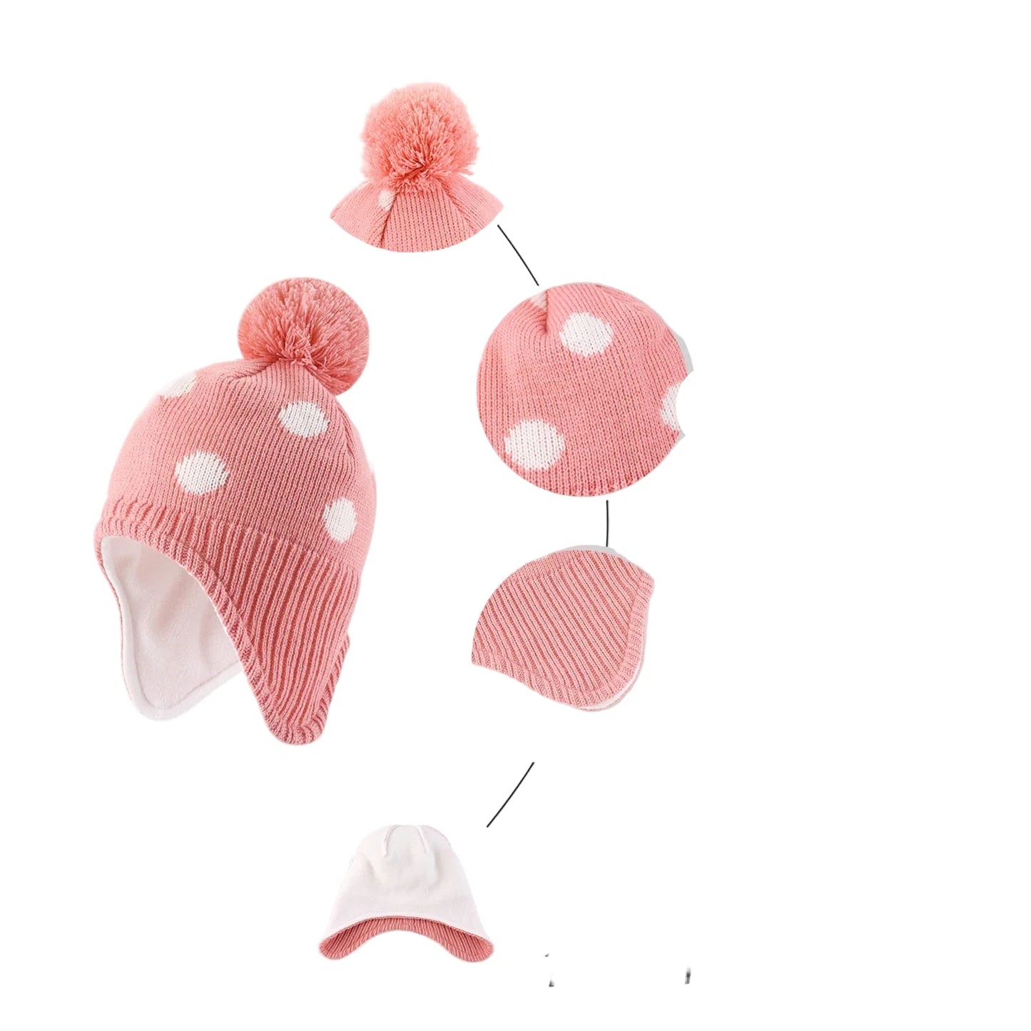 Kids Winter Dotted Earflaps Pom-Pom Beanie
