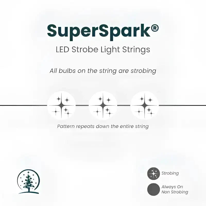 100 5mm Cool White SuperSpark® LED Strobe Christmas Lights, 6" Spacing, Green Wire