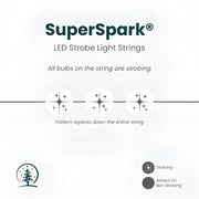 100 5mm Cool White SuperSpark® LED Strobe Christmas Lights, 6" Spacing, Green Wire