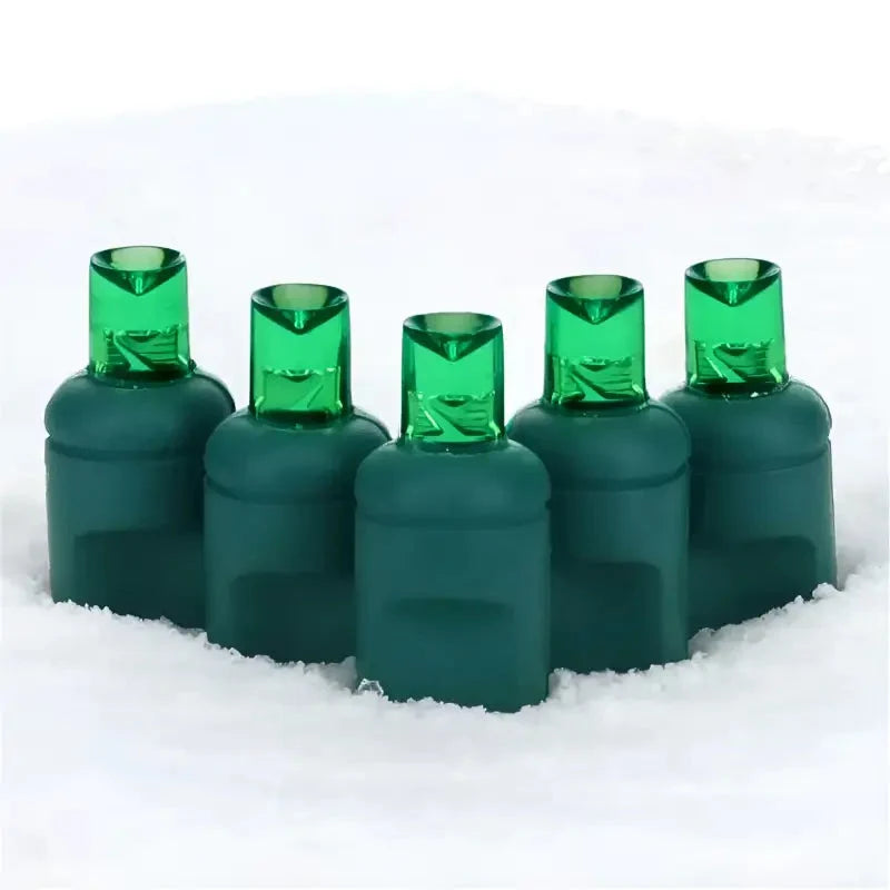 100 5mm Green LED Christmas Lights, 4" Spacing, Green Wire