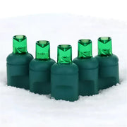 100 5mm Green LED Christmas Lights, 4" Spacing, Green Wire