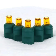 100 5mm Orange LED Christmas Lights, 4" Spacing, Green Wire