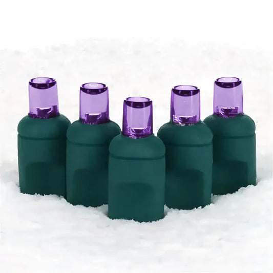 100 5mm Purple LED Christmas Lights, 4" Spacing, Green Wire