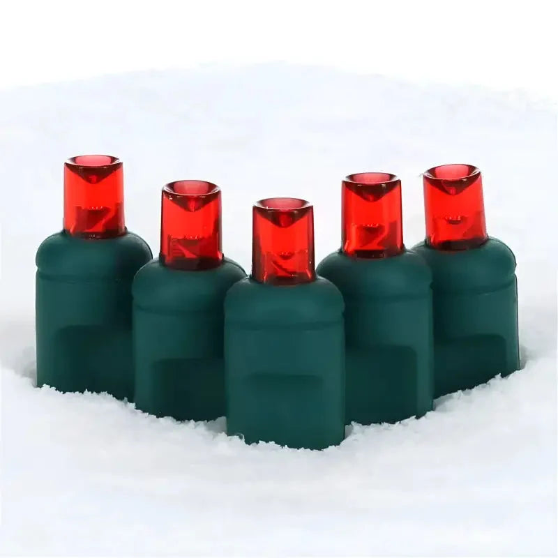100 5mm Red LED Christmas Lights, 4" Spacing, Green Wire