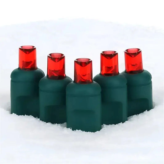 100 5mm Red LED Christmas Lights, 4" Spacing, Green Wire