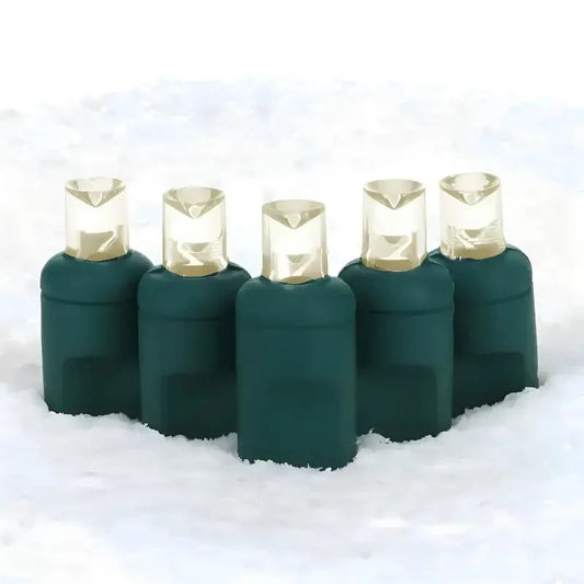 100 5mm Warm White LED Christmas Lights, 4" Spacing, Green Wire