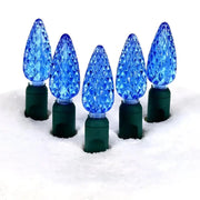 100 C6 Blue LED Christmas Lights, 4" Spacing, Green Wire