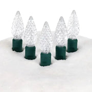 100 C6 Cool White LED Christmas Lights, 4" Spacing, Green Wire