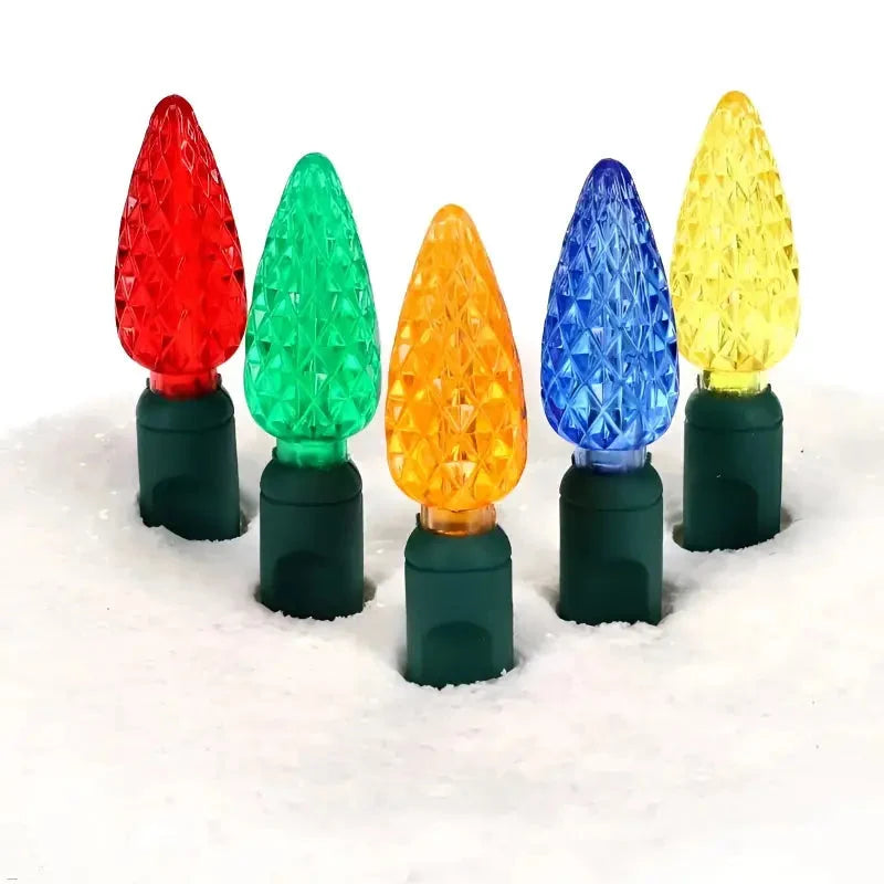 100 C6 Multicolor LED Christmas Lights, 4" Spacing, Green Wire