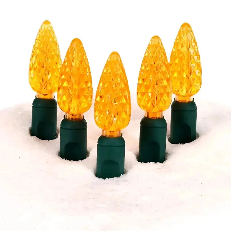 100 C6 Orange LED Christmas Lights, 4" Spacing, Green Wire