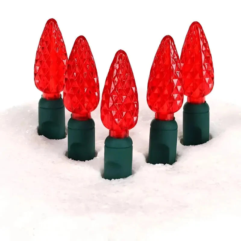 100 C6 Red LED Christmas Lights, 4" Spacing, Green Wire