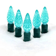 100 C6 Teal LED Christmas Lights, 4" Spacing, Green Wire