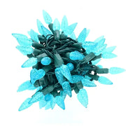 100 C6 Teal LED Christmas Lights, 4" Spacing, Green Wire