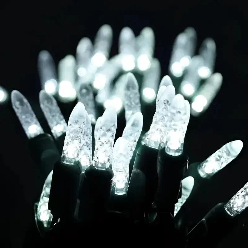 100 M5 Cool White LED Christmas Lights, 4" Spacing, Green Wire