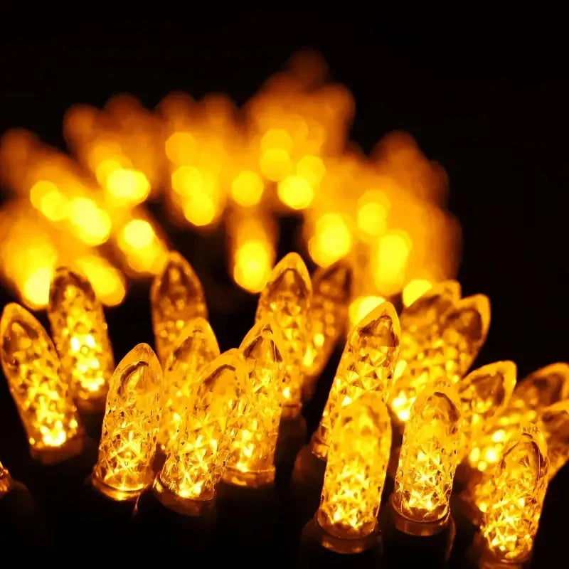 100 M5 Gold LED Christmas Lights, 4" Spacing, Green Wire