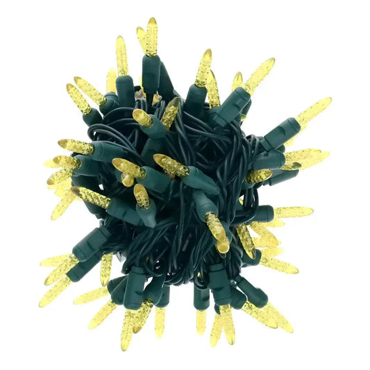 100 M5 Gold LED Christmas Lights, 4" Spacing, Green Wire