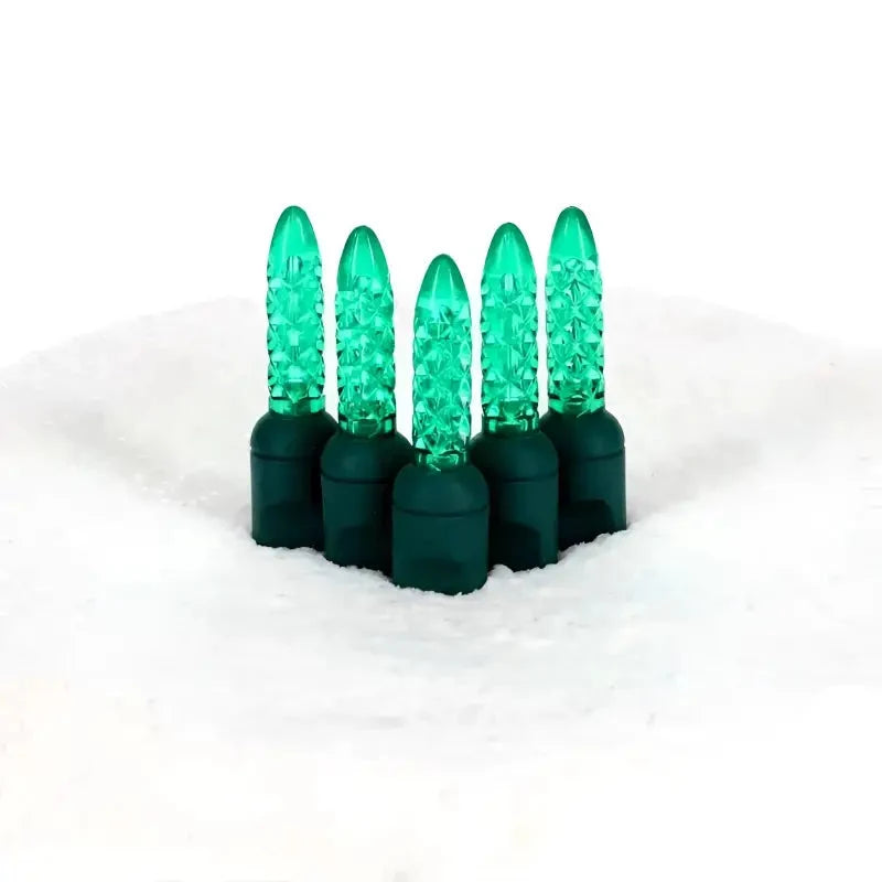 100 M5 Green LED Christmas Lights, 4" Spacing, Green Wire