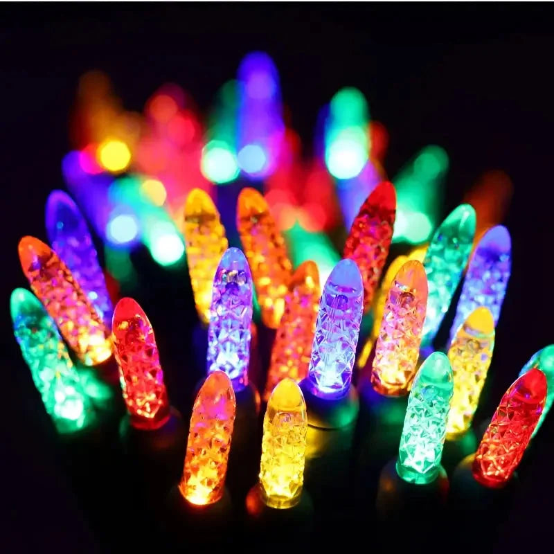 100 M5 Multicolor LED Christmas Lights, 4" Spacing, Green Wire
