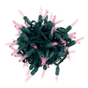 100 M5 Pink LED Christmas Lights, 4" Spacing, Green Wire