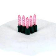 100 M5 Pink LED Christmas Lights, 4" Spacing, Green Wire