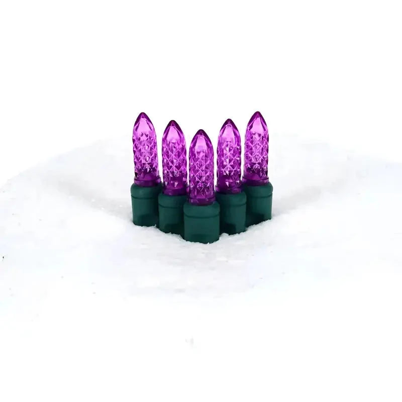 100 M5 Purple LED Christmas Lights, 4" Spacing, Green Wire