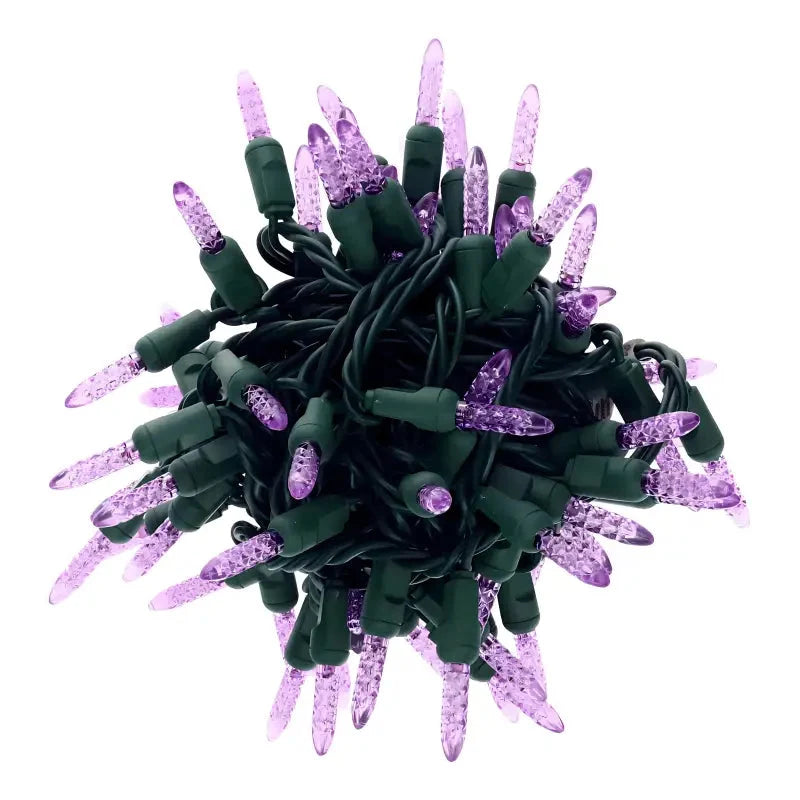 100 M5 Purple LED Christmas Lights, 4" Spacing, Green Wire
