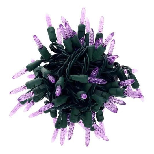 100 M5 Purple LED Christmas Lights, 4" Spacing, Green Wire