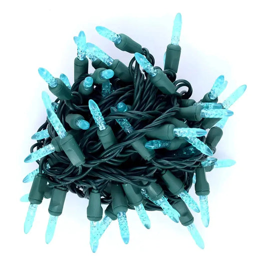 100 M5 Teal LED Christmas Lights, 4" Spacing, Green Wire