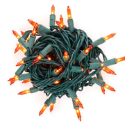 100 Orange Incandescent Mini Lights, Green Wire, 4" Spacing [CLOSEOUT]