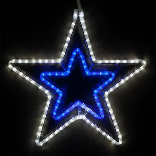 22" Blue and Cool White LED Double 5 Point Star