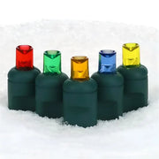 25 5mm Multicolor Commercial Co-Axial LED Christmas Lights, 4" Spacing, Green Wire [CLOSEOUT]