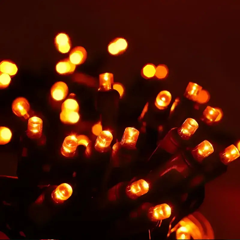 25 5mm Orange Commercial Co-Axial LED Christmas Lights, 4" Spacing, Green Wire [CLOSEOUT]