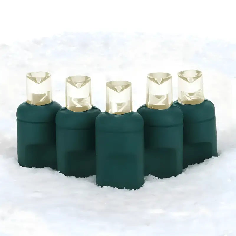 25 5mm Warm White Twinkle Commercial Co-Axial LED Christmas Lights, 4" Spacing, Green Wire [CLOSEOUT]