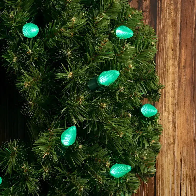 25 C7 Green LED Christmas Lights, 8" Spacing, Green Wire [CLOSEOUT]