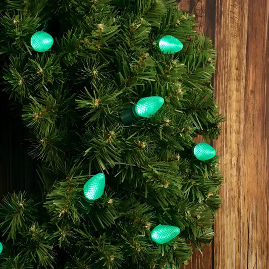 25 C7 Green LED Christmas Lights, 8" Spacing, Green Wire [CLOSEOUT]