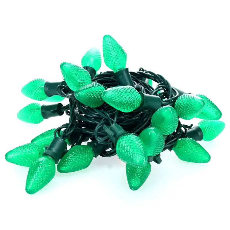 25 C7 Green LED Christmas Lights, 8" Spacing, Green Wire [CLOSEOUT]