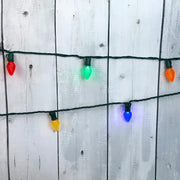 25 C7 Multicolor LED Christmas Lights, 8" Spacing, Green Wire [CLOSEOUT]