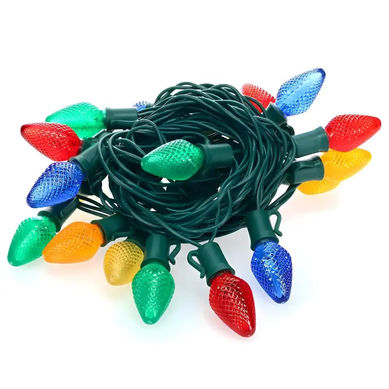 25 C7 Multicolor LED Christmas Lights, 8" Spacing, Green Wire [CLOSEOUT]