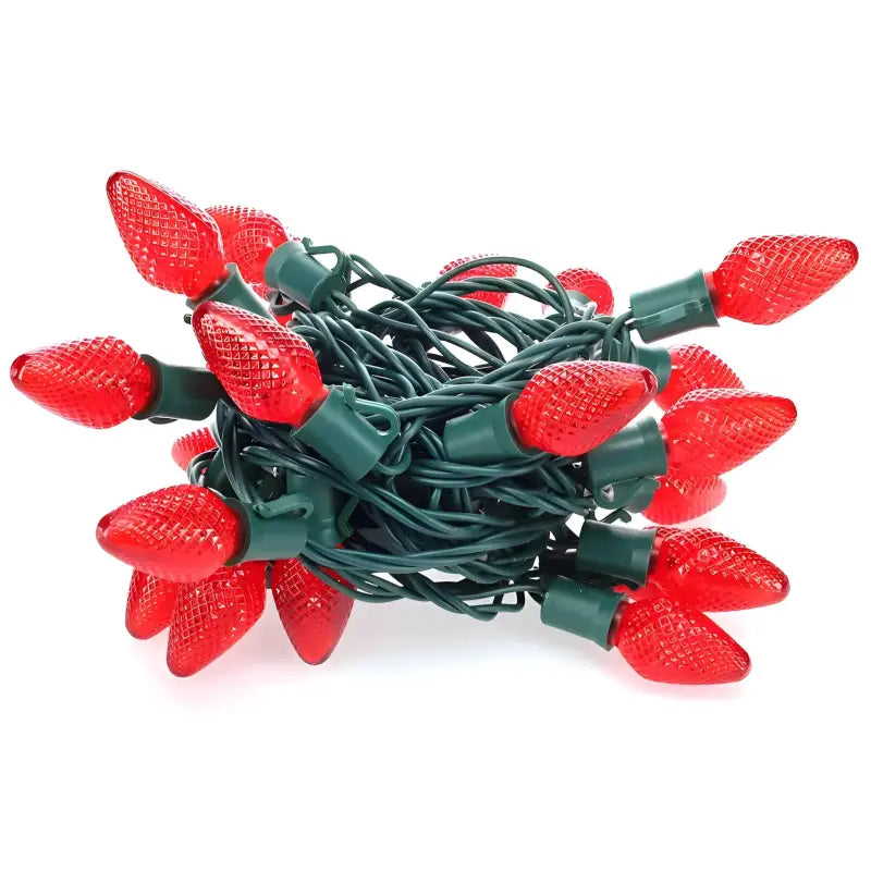 25 C7 Red LED Christmas Lights, 8" Spacing, Green Wire [CLOSEOUT]