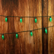 25 C9 Green LED Christmas Lights, 8" Spacing, Green Wire [CLOSEOUT]