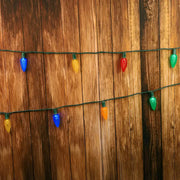 25 C9 Multicolor LED Christmas Lights, 8" Spacing, Green Wire [CLOSEOUT]