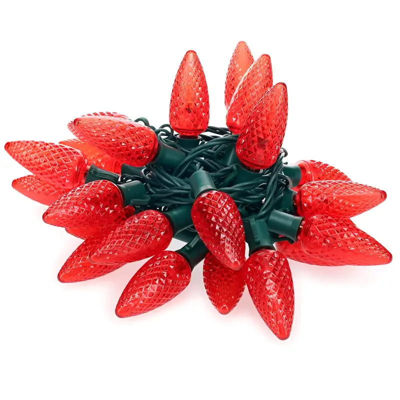 25 C9 Red LED Christmas Lights, 8" Spacing, Green Wire [CLOSEOUT]