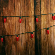 25 C9 Red LED Christmas Lights, 8" Spacing, Green Wire [CLOSEOUT]
