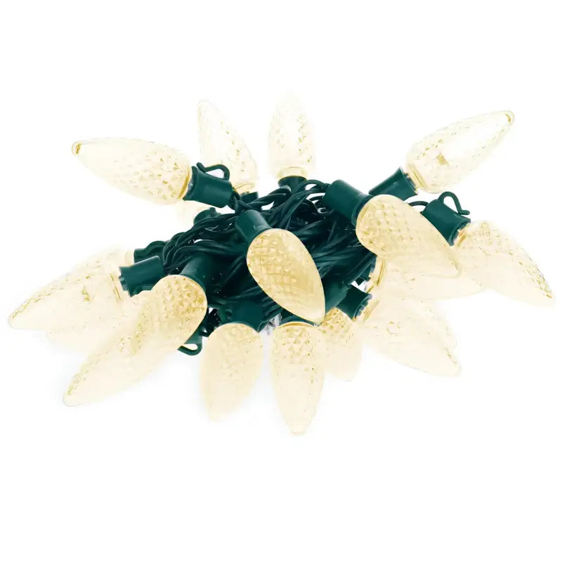 25 C9 Warm White LED Christmas Lights, 8" Spacing, Green Wire [CLOSEOUT]