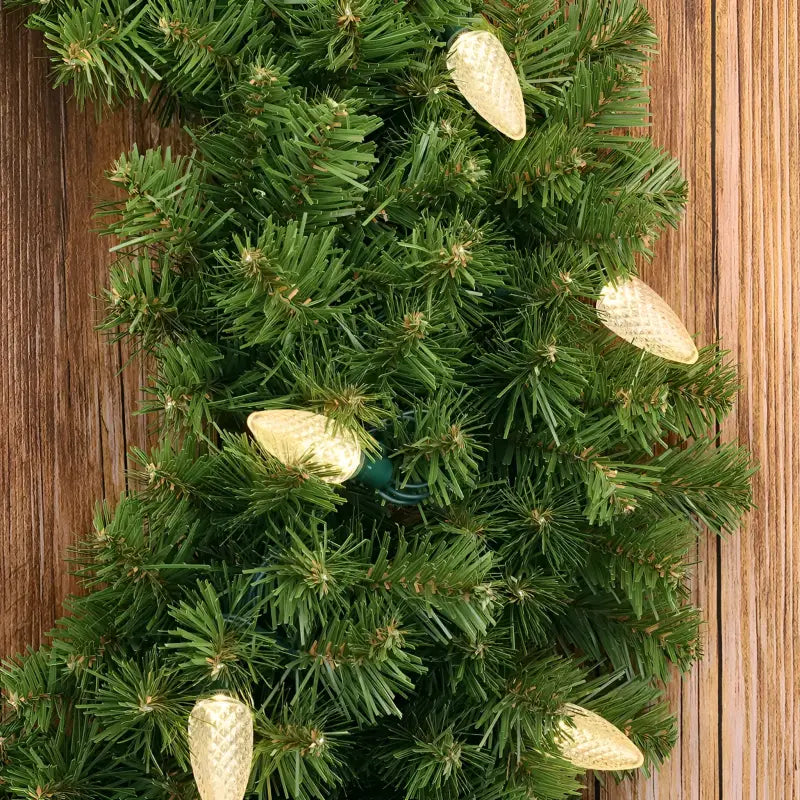 25 C9 Warm White LED Christmas Lights, 8" Spacing, Green Wire [CLOSEOUT]