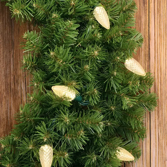 25 C9 Warm White LED Christmas Lights, 8" Spacing, Green Wire [CLOSEOUT]