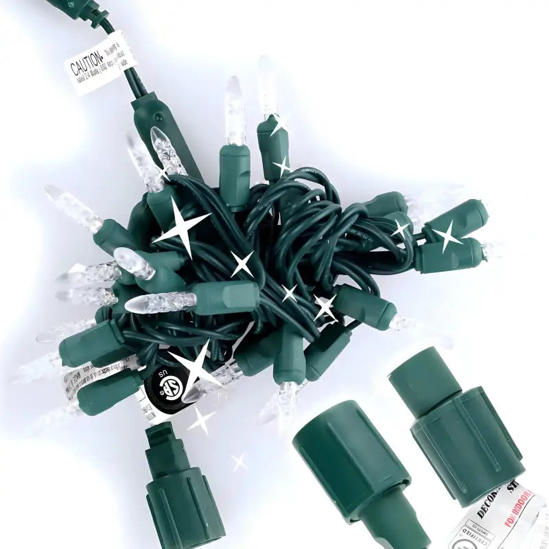 25 M5 Cool White Twinkle Commercial Co-Axial LED Christmas Lights, 4" Spacing, Green Wire [CLOSEOUT]