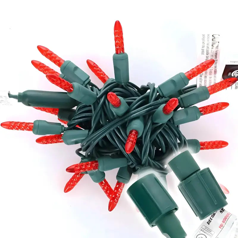 25 M5 Red Commercial Co-Axial LED Christmas Lights, 4" Spacing, Green Wire [CLOSEOUT]